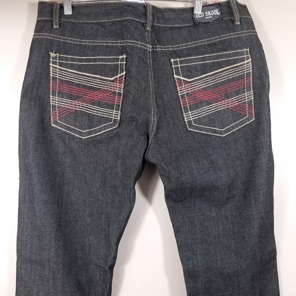 Old Skool Jeans Mens 38 Black Denim Hip Hop Y2K Streetwear Pants 38x32
